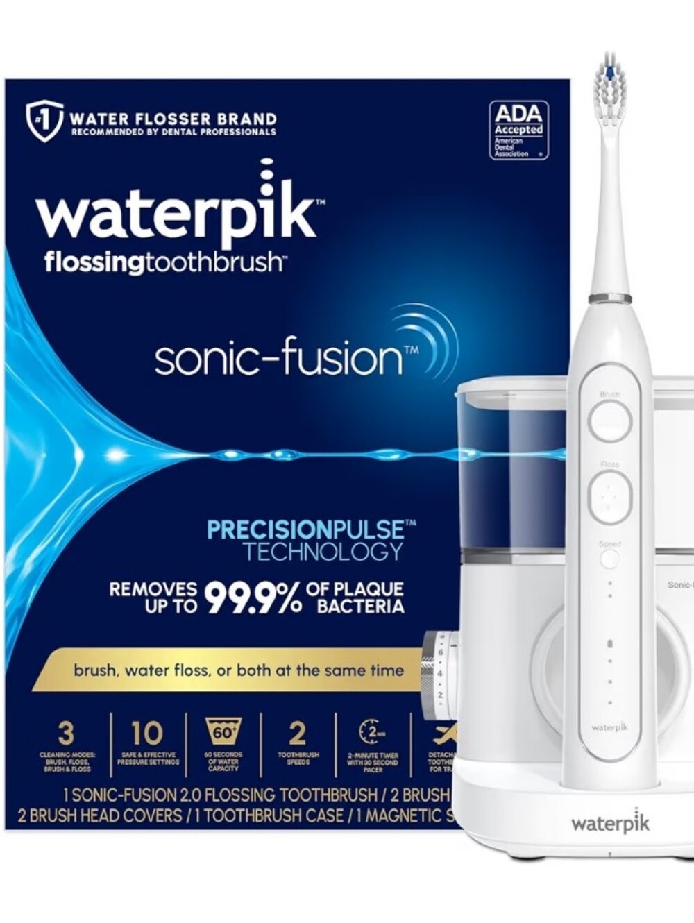 Waterpik Sonic-Fusion Flossing Electric Toothbrush Water Flosser, White